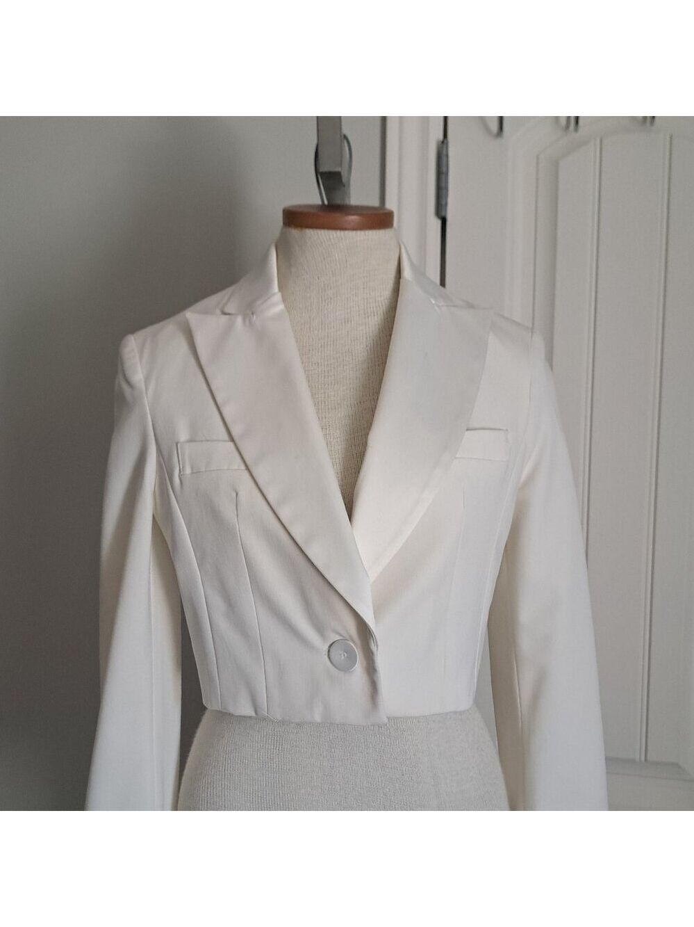 FOREVER 21 Ivory cream BOLERO CROPPED blazer jacket Y2K MOD ladies SM